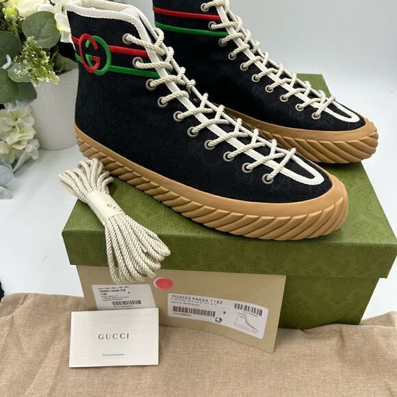 Men’s Gucci interlocking G high top sneakers size 9 made in Spain - Picture 3 of 9